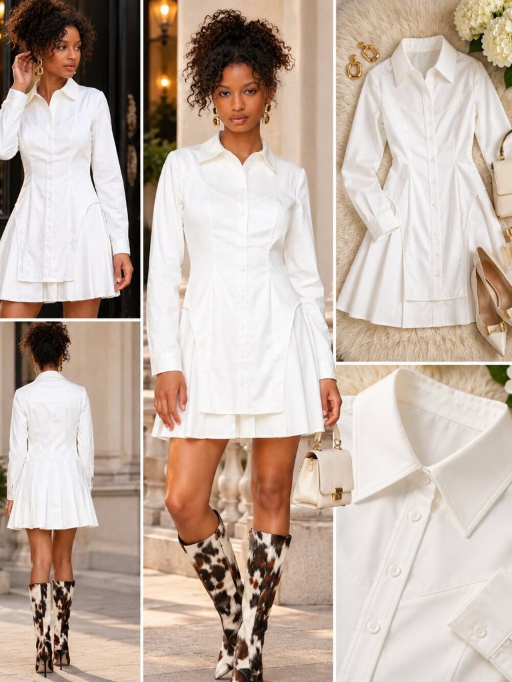 Avec Les Filles White Pleated Mini Shirt Dress Size 2 NWT